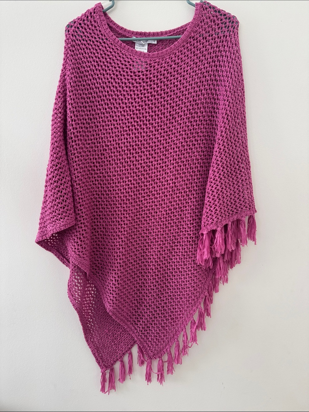 Chico's Fuchsia Open-Knit Fringe Poncho